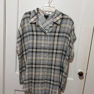 Torrid Blue and Cream Plaid Button-Up Shirt
